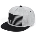 Detailed close-up of American flag embroidery on a grey and black flat brim hip hop hat - Adjustable / Grey Black