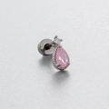 Titanium steel heart stud earring with pink zircon drop and silver screw-back design - Pink Teardrop Heart Style (A30-1#)
