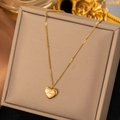 Poliertes 18K vergoldetes Titanstahl Herzanhänger Halskette mit Love Gravur - Gold (198)
