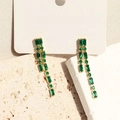 Elegant gold-plated drop earrings featuring emerald green zircons on a white display card - Drop Earrings