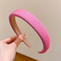 Pastel pink striped headband with woven texture for a minimalist summer style - Rose Red