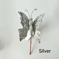 Silberner Schmetterling Weihnachtsdekoration mit Glitzer-Finish und braunem Stiel - THF14 Einschichtig Goldfolie / Silber