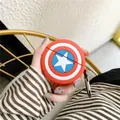 Captain America shield style silicone case for AirPods with black metal carabiner - Shield + Carabiner / AirPods 1/2 Gen