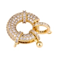 Golden round zircon-studded spring clasp connector for necklaces and jewelry - Style-L0303-E (Gold Spring Round Clasp)