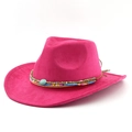 Cappello da cowboy western in pelle scamosciata rosa con fascia etnica e turchese - M (56-58cm) / Rosa Rossa