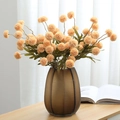 Artificial peach dandelion flower bouquet in a striped brown glass vase for home decor - Light Yellow