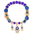 Bracelet en perles œil bleu avec breloque main de Fatma et accents en cristal doré - KC Or (7094)