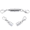 Bright silver cylindrical magnetic clasp with lobster claws for jewelry necklaces - Silver Cylindrical Clasp 6mm