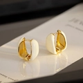 French vintage gold plated U-shaped ear buckles with creamy white glazed enamel finish - Ear Buckle / 18K Gold Plated White