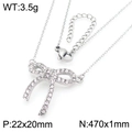 Collar de lazo plateado con cristales brillantes y cadena ajustable de 47cm para mujer - Color Acero (KN290922-GC)