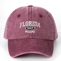 Vintage washed burgundy cotton baseball cap with Florida 1822 Miami embroidery - One Size / Burgundy