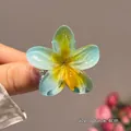 Blue and yellow gradient plumeria hair claw clip in acrylic finish, size 4cm - Small Blue Plumeria Clip 4cm