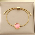 Detail of gold snake chain bracelet with pink gemstone and adjustable bolo clasp - Pink Cat Eye Style (KB205511 -GC)