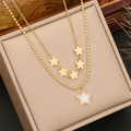 Double-layered gold stainless steel necklace with star pendants and white inlay design - Multi-Star Double Layer Gold Style (3#)