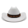 Chapeau de cowboy blanc en feutre avec bande perlée ethnique et gemme d'ambre - Blanc