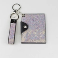 Sparkling rhinestone ID card holder with keychain and matching sequined wrist strap - AB White