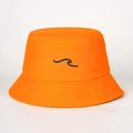Vibrant orange bucket hat for sun protection featuring a minimalist black wave embroidery - One Size / Orange
