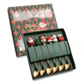 Christmas gift set with 6 gold stainless steel spoons featuring festive holiday toppers - Gold Figure D All Spoons 6pcs Xmas Green Box