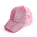 Berretto da baseball con glitter rosa e coda di cavallo con rete traspirante da donna - Taglia Adulto (Regolabile) / Rosa