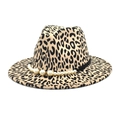 Fashionable leopard print wool felt fedora with elegant faux pearl ribbon for women - M (56-58cm) / White