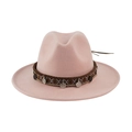 Pink ethnic style felt fedora hat featuring a decorative woven band with silver coin charms - 58cm / Lotus root pink
