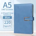 Blue A5 faux leather notebook featuring a golden U-shaped metal magnetic buckle - A5 Blue Metal Buckle