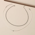 Minimalistisches zweilagiges Halsketten-Set mit Herzanhänger und weißer Schnur - Weiße Schnur Doppellagige Halskette / Weiß/Silber