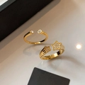 Gold plated open rings set featuring minimalist star and bead designs with clear cubic zirconia - Star Open Design / Gold