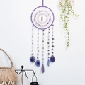 Purple dream catcher pendant with woven grid, crystal beads and natural agate slice - Ziyu Purple Agate Slices