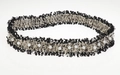 Handmade woven headband with black fringe, white pearls and gold chain accents - 56-58cm / Black and White Woven Pearl Tassel Headband (AB02)