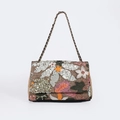 Chic woven shoulder bag with floral embroidery and sequins with a metal chain strap - Green