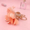 Elegant pink silk flower keychain with a gold rhinestone crown and tassel detail - Korean Pink Flower With Crown