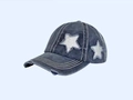 Berretto da baseball in denim grigio scuro lavato vintage con bordi logori e toppa a stella - Blu navy