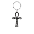 Dettaglio macro del portachiavi Ankh nero con incisione di simboli geroglifici egizi - Nero Con Geroglifici Argento (Portachiavi Ankh C)