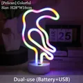 Rainbow LED neon toucan lamp with round white base, dual battery and USB powered - Parrot Multicolor