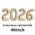 Light gold 40 inch 2026 number foil balloons with metallic mirror finish for New Year decor - 40 Inch / Light Gold
