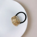 Punk style hair ring with layered golden alloy hollow design and black elastic band - GA2833 Gold Irregular Knot