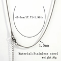 Silver 1.5mm stainless steel snake chain necklace with 45+5cm adjustable length - 1.5mm Round Snake Chain-Silver