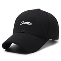 Black pineapple fabric baseball cap with white Seattle embroidery and curved brim - Black with White Letters