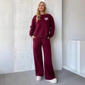 Ensemble jogging bordeaux avec sweat à col rond et imprimé cœur argenté - S / Bordeaux