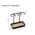Black jewelry stand with four hooks and wood grain base for rings and necklaces - Single-Tier Black
