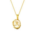 Gold-plated stainless steel necklace with seashell letter R pendant in lava frame - Letter R