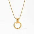 Minimalistische gouden roestvrijstalen ketting met cirkelhanger en fijne slangenketting - Gouden Ketting (KD1787)