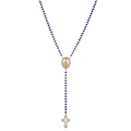 Detail of purple bead rosary necklace with gold Virgin Mary medal and diamond cross - Gold Deep Blue Chain