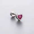 Titanium steel heart-shaped piercing stud with rose pink zircon and screw flat back - A45-4# Rose Red (Single Piece)