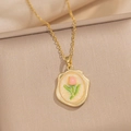 Collana tulipano stile pittura a olio Monet con cornice dorata su portagioie beige - Tulipano Ovale - Giallo (A12黄)
