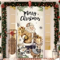 Vintage Merry Christmas deurbanner met Kerstman en rendier voor feestelijke decoratie - 75x150cm / Kerstman Rendier