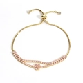 Adjustable 18K gold plated bracelet featuring pink zircon flowers and slider clasp - Gold Pink Zircon