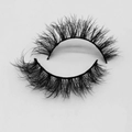 Detailed view of thick natural curly short faux mink eyelashes with black cotton band - D224