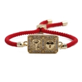 Bracciale a corda rossa intrecciata con ciondolo a cuore e chiave in oro con zirconi - Stile corda rossa